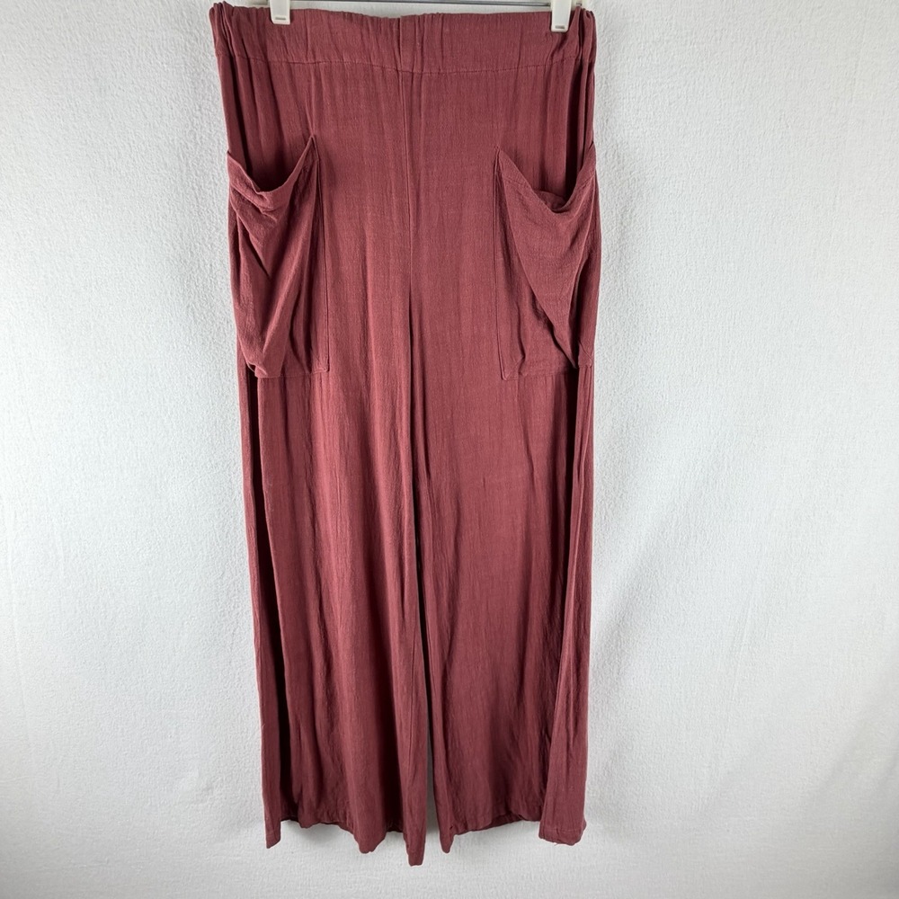 Three Bird Nest No Rush Wide Leg Pant Patch Pockets Terracotta Relaxed Sz L flaw